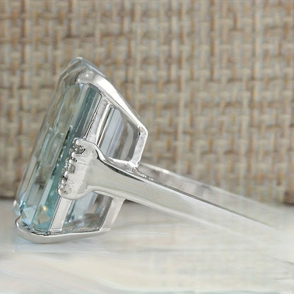 Elegant Classic 4 Prong Square Sea Blue Gemstone Ring