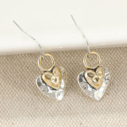 Vintage Two Tone Golden Heart Shaped Pendant Earrings