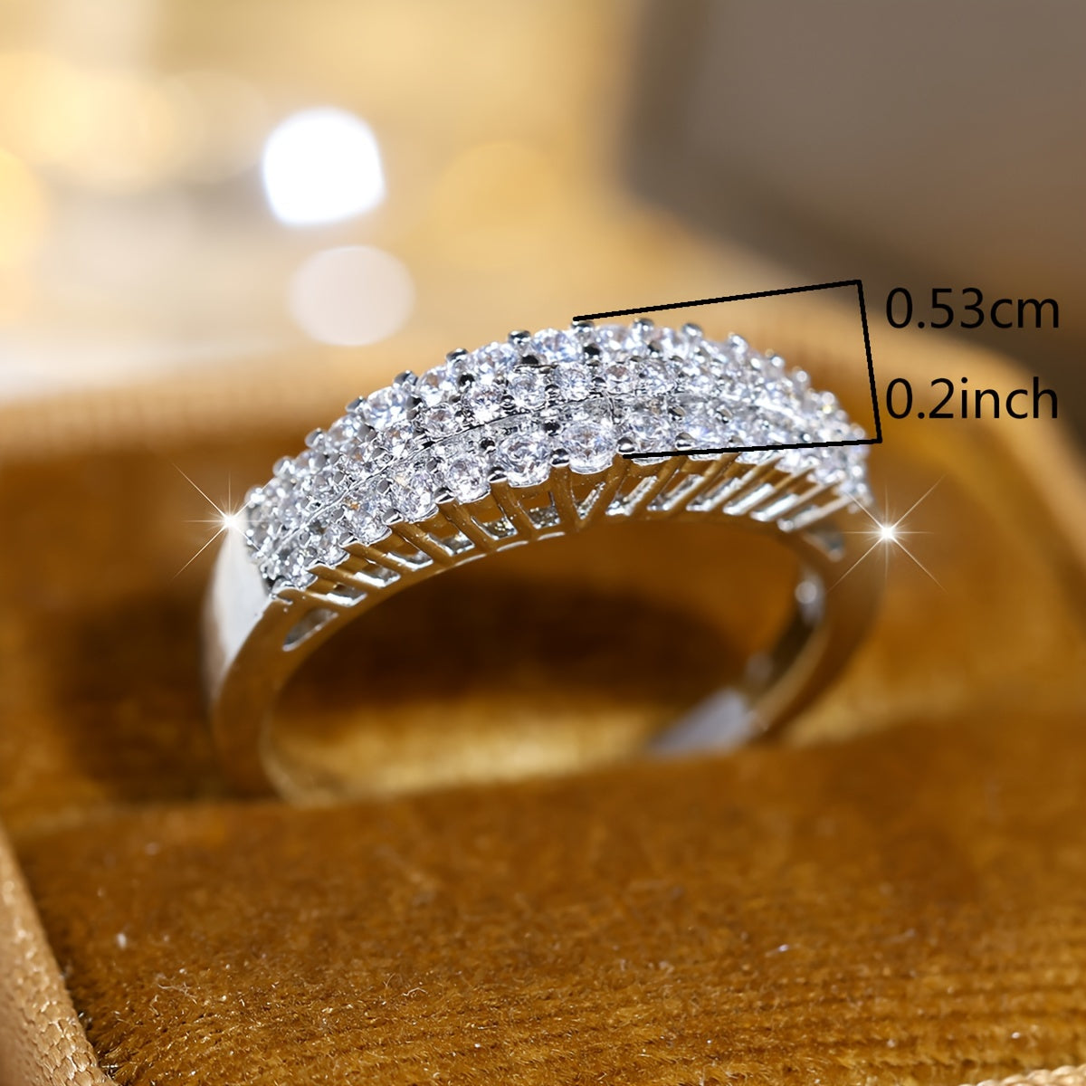 Elegant Three Row Zirconia Silver Plated Ring