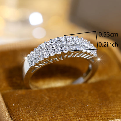 Elegant Three Row Zirconia Silver Plated Ring