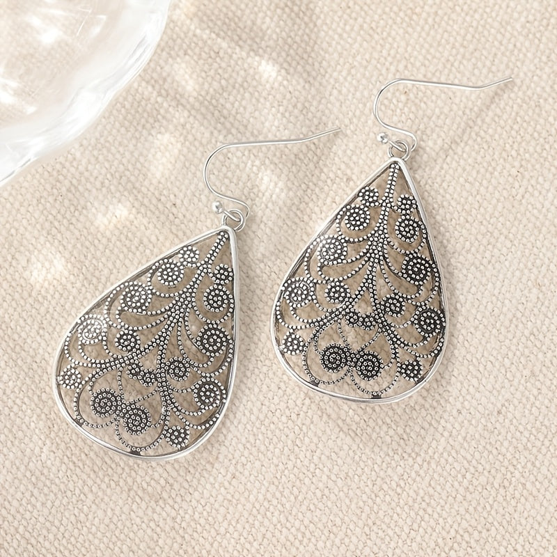 Elegant Retro Teardrop Ethnic Style Threaded Print Earrings