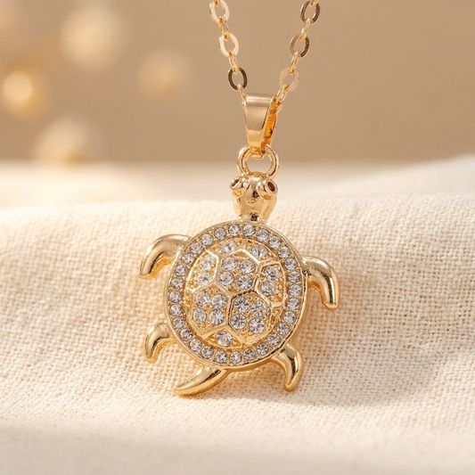 Antique Gold Copper Turtle Pendant Necklace