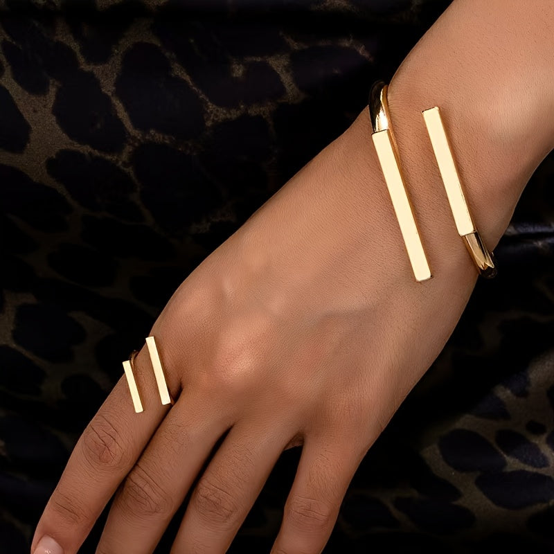 Stylish Geometric Adjustable Bracelet Rings Set