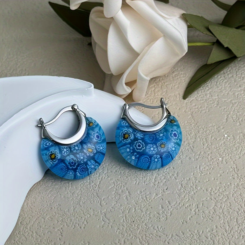 Colorful Millefiori Half-Hoop Earrings