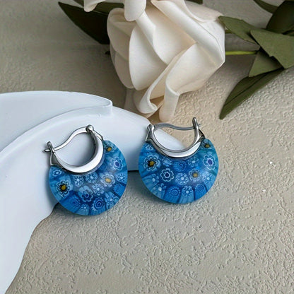 Vintage Vibrant Glass Floral Bead Dangle Earrings