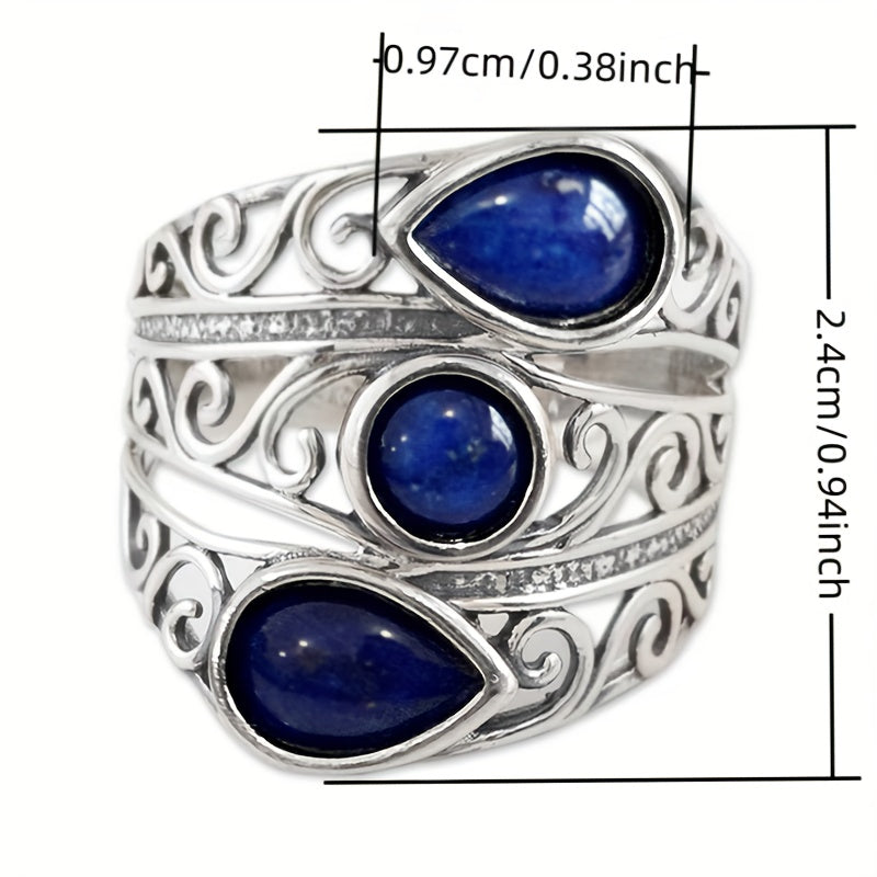 Vintage Lapis Blue Zirconia Multi-Stone Wide Ring