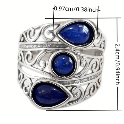 Vintage Lapis Blue Zirconia Multi-Stone Wide Ring