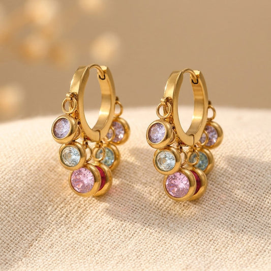 Colorful Cubic Zirconia Gold Hoop Earrings