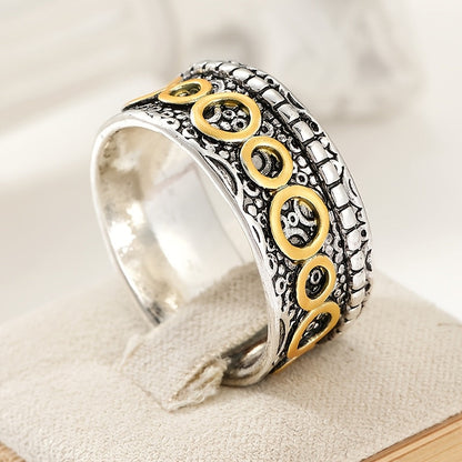 Retro Two-Tone Copper and Silver Multi-Circle Ring