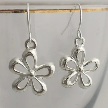 Vintage Funky Silvery Flower Pendant Earrings