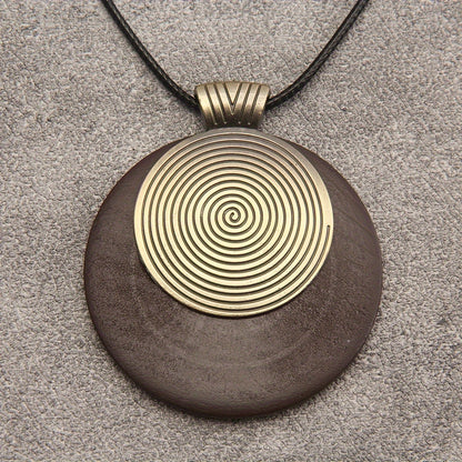 Bohemian Retro Style Spiral Medallion Pendant Long Necklace