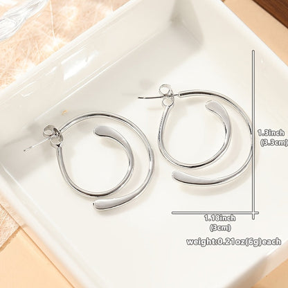 Vintage Simple Patchwork Piercing Silver Plated Earrings