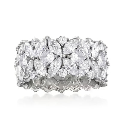 Stylish Wide Zirconia Floral Cluster Diamond Ring