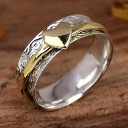 Vintage Two Tone Patterned Heart Spinner Ring
