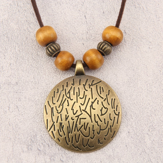 Vintage Twelve Constellations Wooden Beaded Pendant Necklace