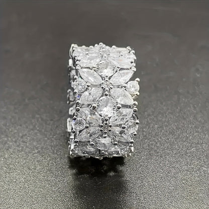 Stylish Wide Zirconia Floral Cluster Diamond Ring