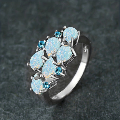 Classic Green Water Drop Opal Cluster Ring