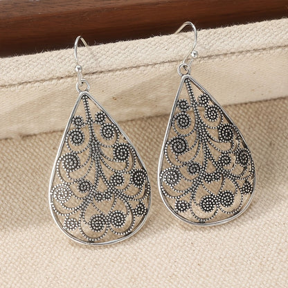 Elegant Retro Teardrop Ethnic Style Threaded Print Earrings
