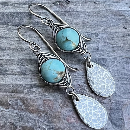 Elegant Retro Wire-Wrapped Turquoise Metal Pendant Earrings