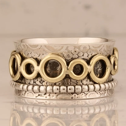 Retro Two-Tone Copper and Silver Multi-Circle Ring