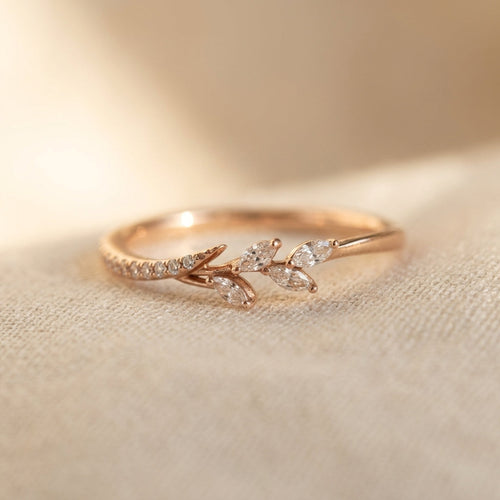 Delicate Leaf Cubic Zirconia Gold Wedding Ring