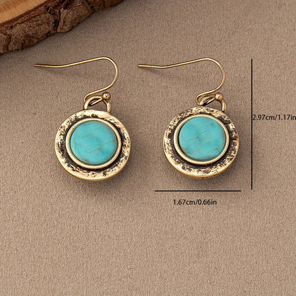 Bohemian Minimalist Turquoise Round Drop Earrings