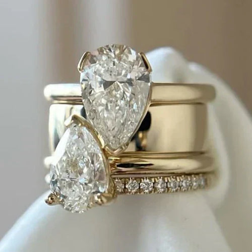 Vintage Inspired Double Zirconia Drop Ring