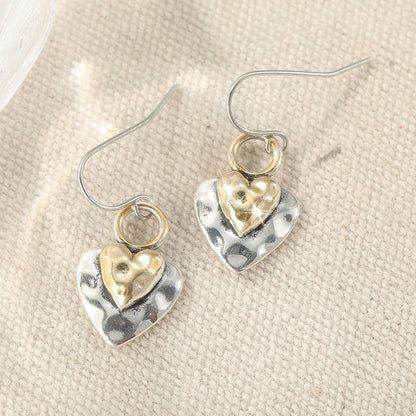 Vintage Two Tone Golden Heart Shaped Pendant Earrings