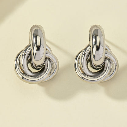 Elegant Silver Plated Geometric Interlocking Hoop Earrings