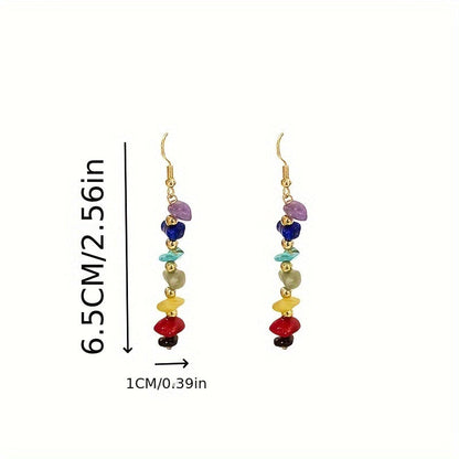 Boho Colorful Natural Gemstone Drop Earrings