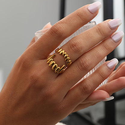 Minimal Design Wave-Style Gold Adjustable Ring Set
