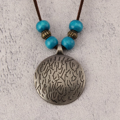 Vintage Twelve Constellations Wooden Beaded Pendant Necklace