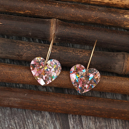 Vintage Style Resin Glitter Heart Pendant Earrings