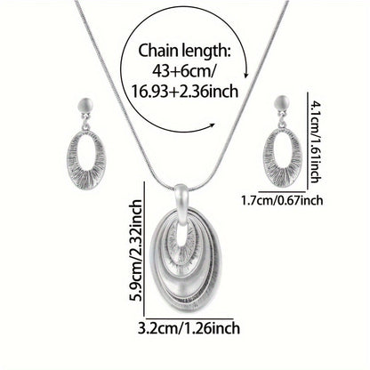 Vintage Silvery Multi Layer Necklace And Earrings Set