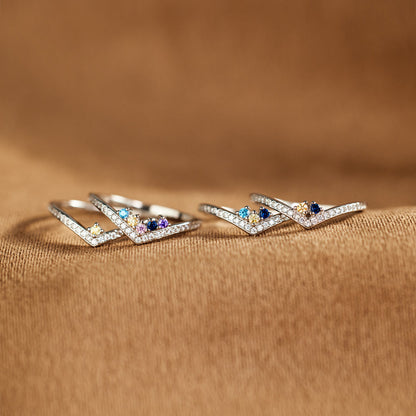 Personalized Birthstones Chevron Pavé Ring