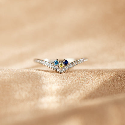 Personalized Birthstones Chevron Pavé Ring