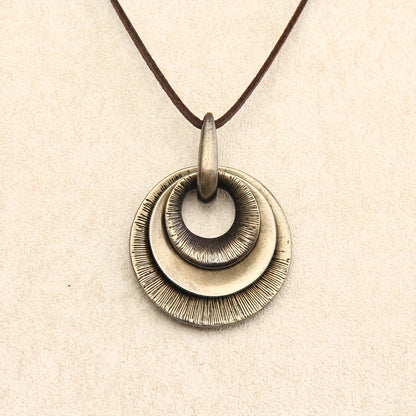Vintage Style Layered Zinc Alloy Disc Long Pendant Necklace