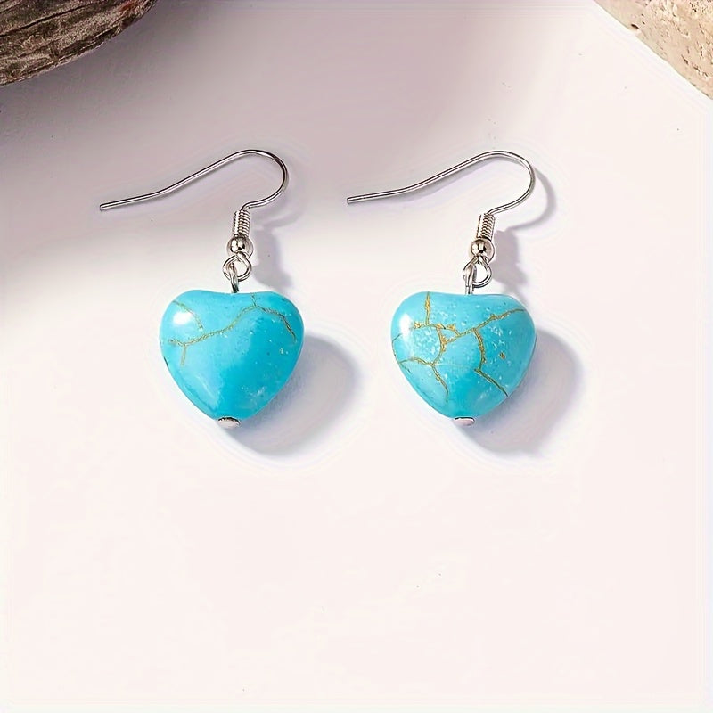 Vintage Bohemian Style Turquoise Heart Necklace and Earring Set