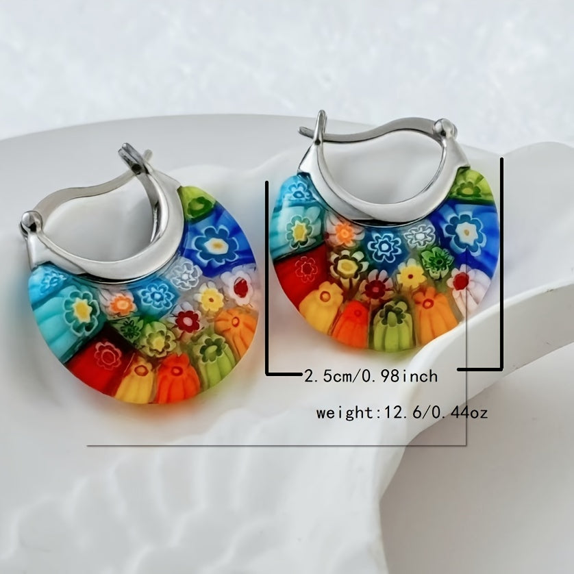 Colorful Millefiori Half-Hoop Earrings