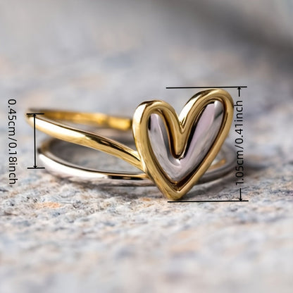 Vintage Metallic Style Two Tone Heart Rings