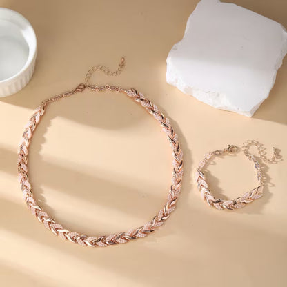 Rose Gold Leaf Chain Necklace & Bracelet Set