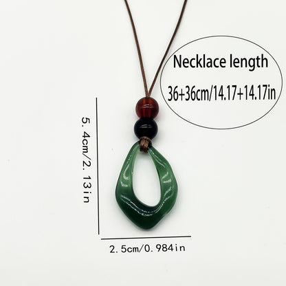 Vintage Irregular Shaped Teardrop Resin Pendant Necklace