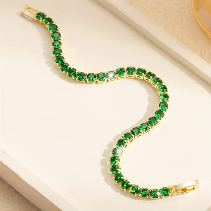 Bohemian Emerald Green Zirconia Gold Plated Tennis Bracelet