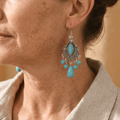 Elegant Bohemian Design Turquoise Clear Drop Earrings