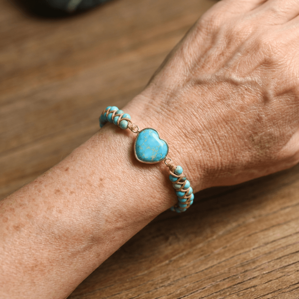 Vintage Boho Beaded Turquoise Heart Charm Bracelet