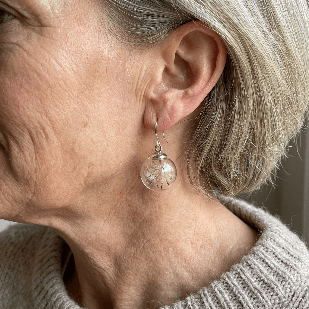 Bohemian Dandelion Silver Plated Glass Drop Earrings