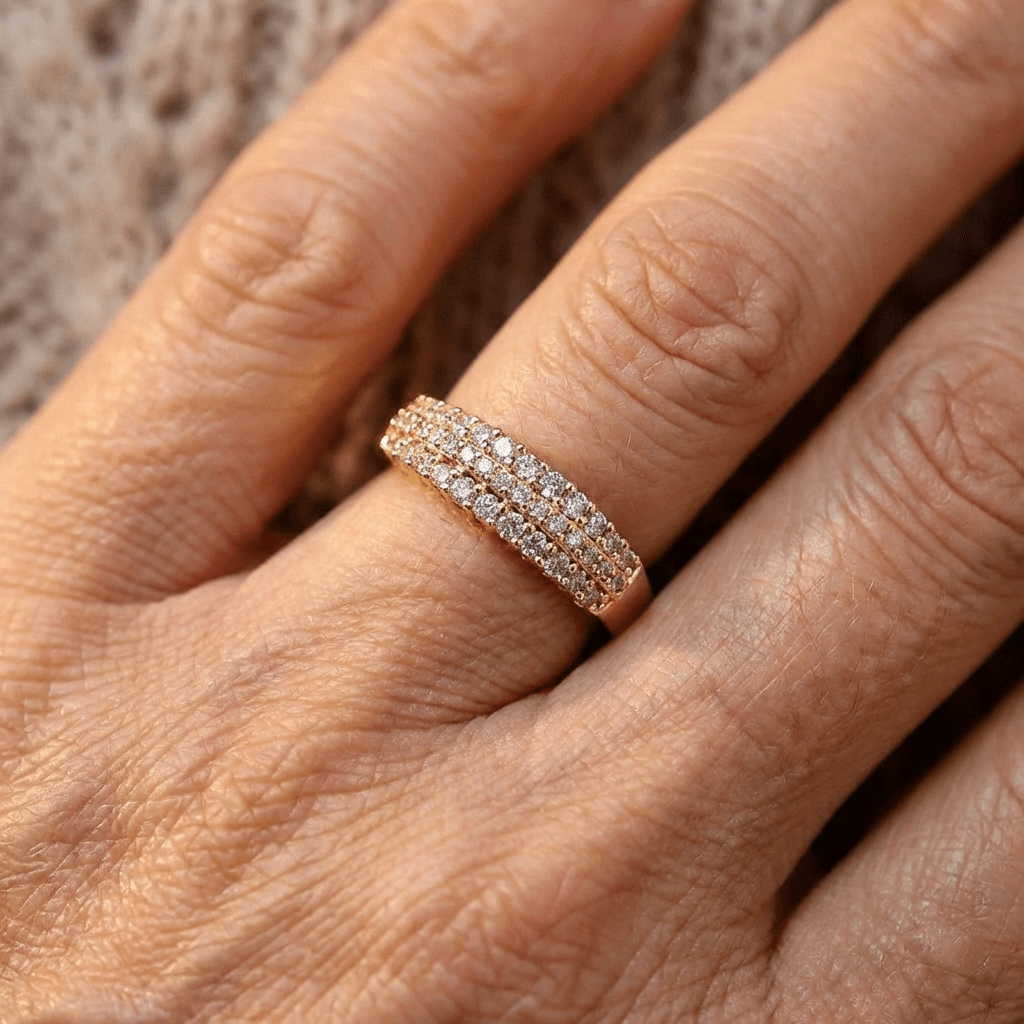 Elegant Three Rows Sparkling Zirconia Gold Plated Ring