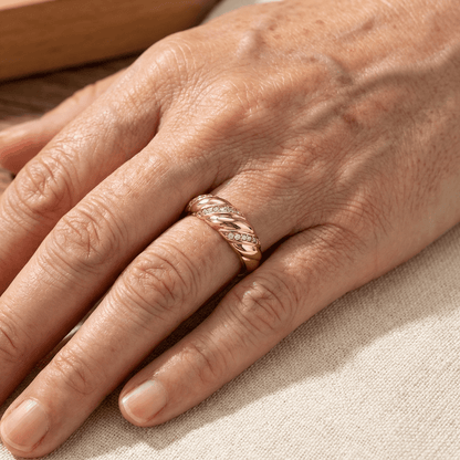 Elegant Zirconia Inlaid Twisted Design Gold Plated Ring