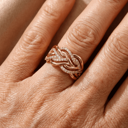Elegant Gold Plated Interwoven Diamond Knot Band Ring