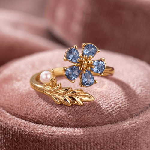 Blue Floral Leaf Ring